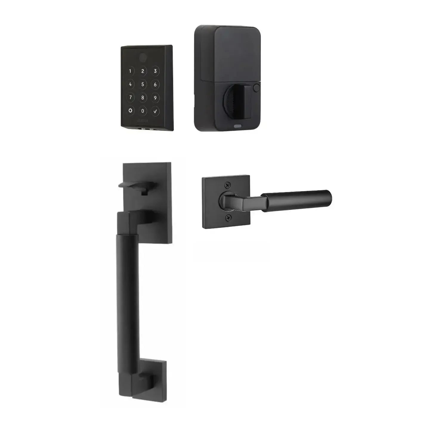Emtek EMPowered 2 Touch Entry Set with Hercules Smooth Grip and Hercules Lever in Flat Black finish