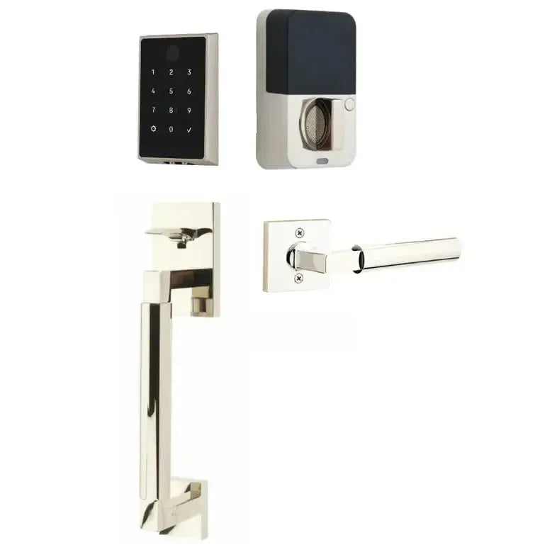 Emtek EMPowered 2 Touch Entry Set with Hercules Smooth Grip and Hercules Lever in Lifetime Polished Nickel finish