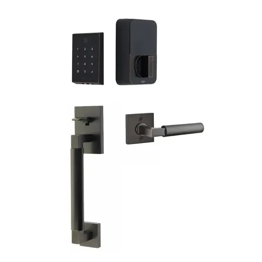 Emtek EMPowered 2 Touch Entry Set with Hercules Smooth Grip and Hercules Lever in Oil Rubbed Bronze finish