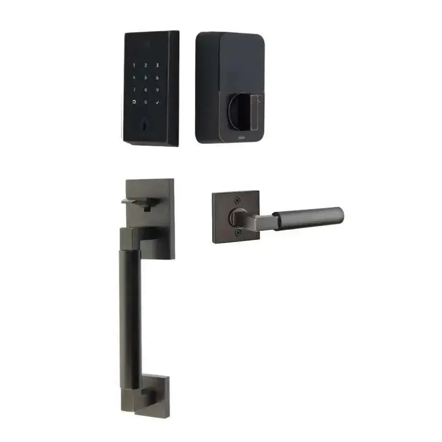 Emtek EMPowered 2 Touch Entry Set with Hercules Smooth Grip and Hercules Lever in Oil Rubbed Bronze finish