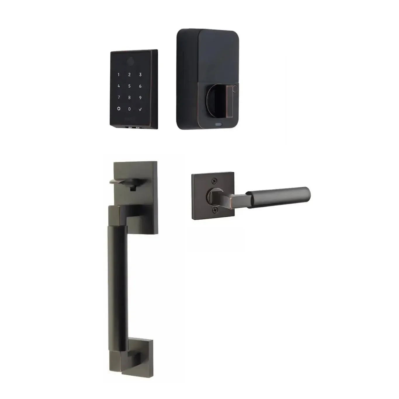 Emtek EMPowered 2 Touch Entry Set with Hercules Smooth Grip and Hercules Lever in Oil Rubbed Bronze finish
