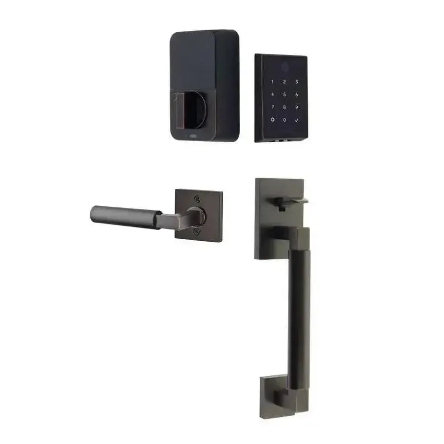 Emtek EMPowered 2 Touch Entry Set with Hercules Smooth Grip and Hercules Lever in Oil Rubbed Bronze finish