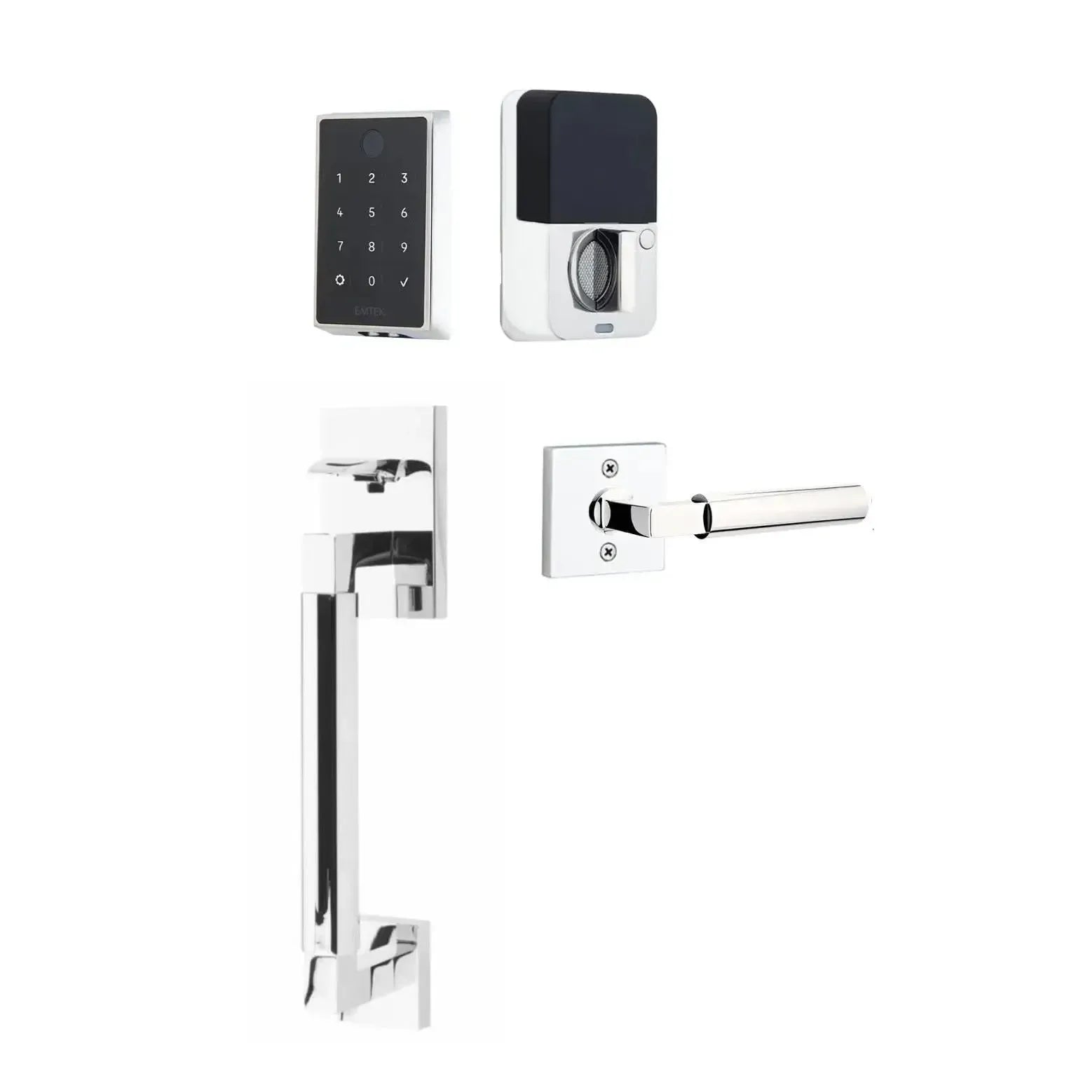 Emtek EMPowered 2 Touch Entry Set with Hercules Smooth Grip and Hercules Lever in Polished Chrome finish