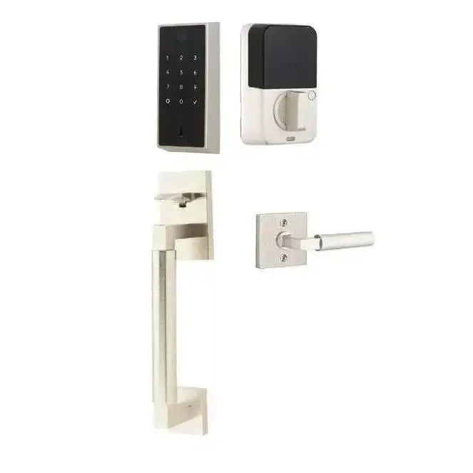 Emtek EMPowered 2 Touch Entry Set with Hercules Smooth Grip and Hercules Lever in Satin Nickel finish
