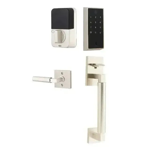 Emtek EMPowered 2 Touch Entry Set with Hercules Smooth Grip and Hercules Lever in Satin Nickel finish
