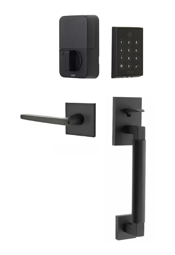 Emtek EMPowered 2 Touch Entry Set with Hercules Smooth Grip and Hermes Lever Flat Black