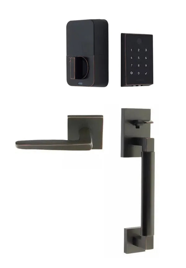 Emtek EMPowered 2 Touch Entry Set with Hercules Smooth Grip and Hermes Lever Oil Rubbed Bronze