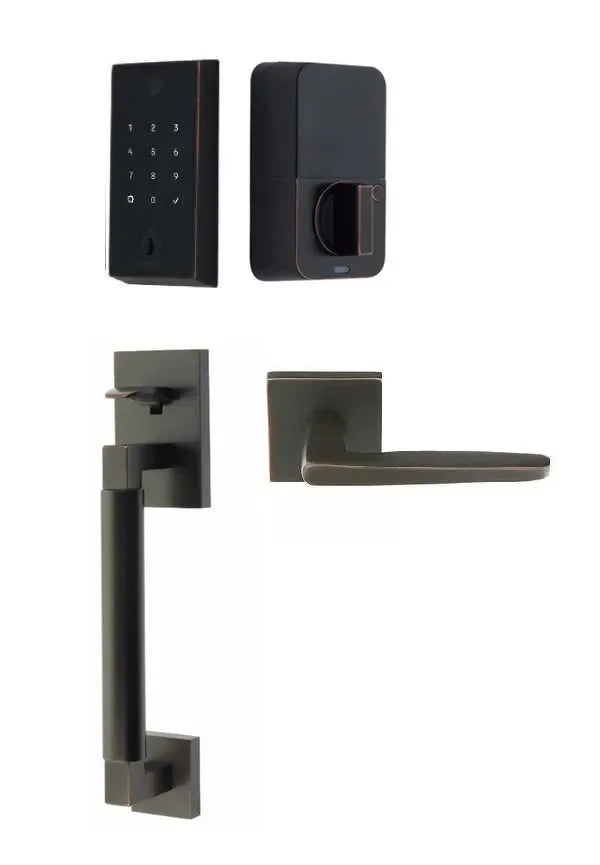 Emtek EMPowered 2 Touch Entry Set with Hercules Smooth Grip and Hermes Lever Oil Rubbed Bronze