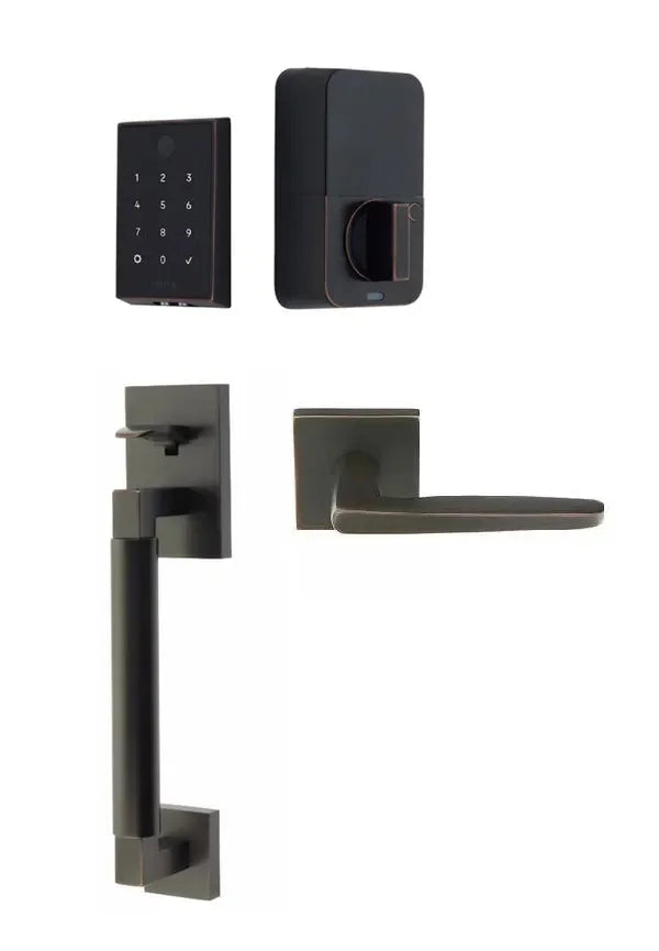 Emtek EMPowered 2 Touch Entry Set with Hercules Smooth Grip and Hermes Lever Oil Rubbed Bronze