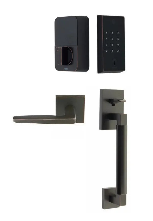 Emtek EMPowered 2 Touch Entry Set with Hercules Smooth Grip and Hermes Lever Oil Rubbed Bronze