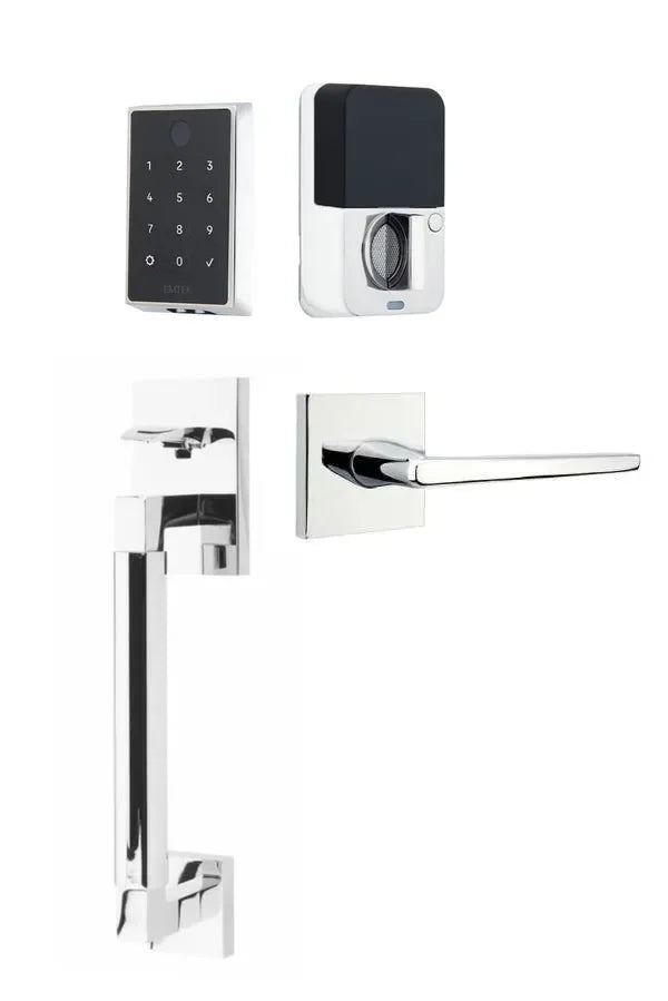 Emtek EMPowered 2 Touch Entry Set with Hercules Smooth Grip and Hermes Lever Polished Chrome