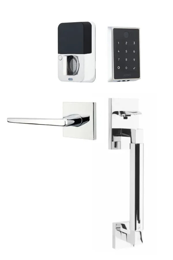 Emtek EMPowered 2 Touch Entry Set with Hercules Smooth Grip and Hermes Lever Polished Chrome