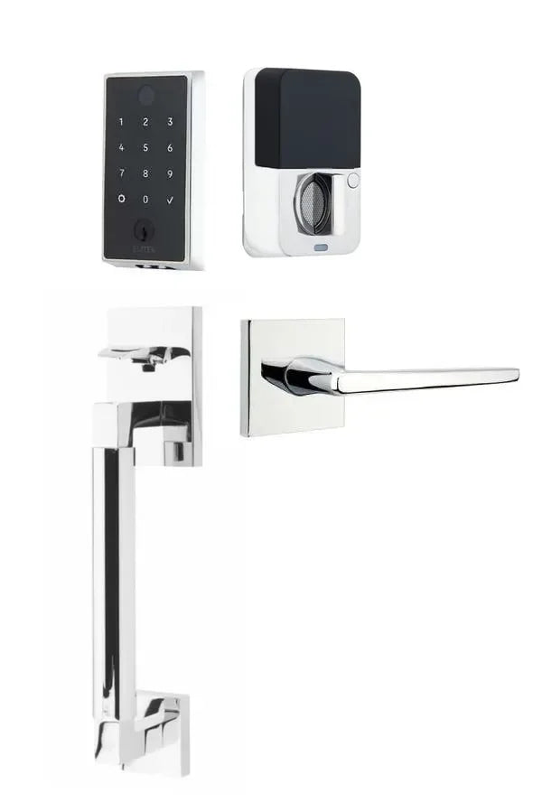 Emtek EMPowered 2 Touch Entry Set with Hercules Smooth Grip and Hermes Lever Polished Chrome