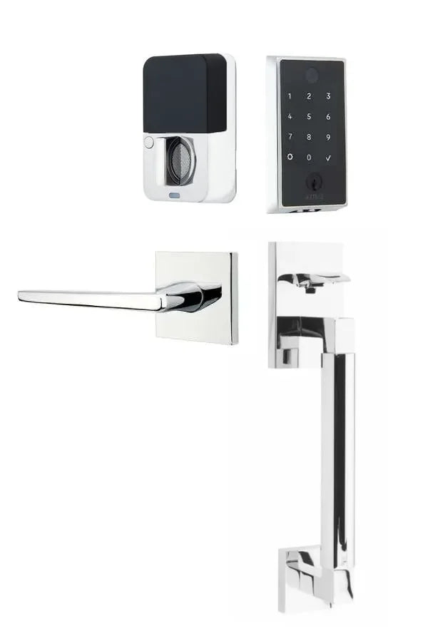 Emtek EMPowered 2 Touch Entry Set with Hercules Smooth Grip and Hermes Lever Polished Chrome