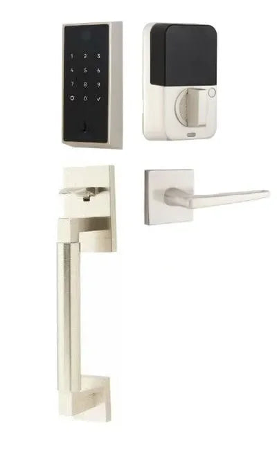 Emtek EMPowered 2 Touch Entry Set with Hercules Smooth Grip and Hermes Lever Satin Nickel