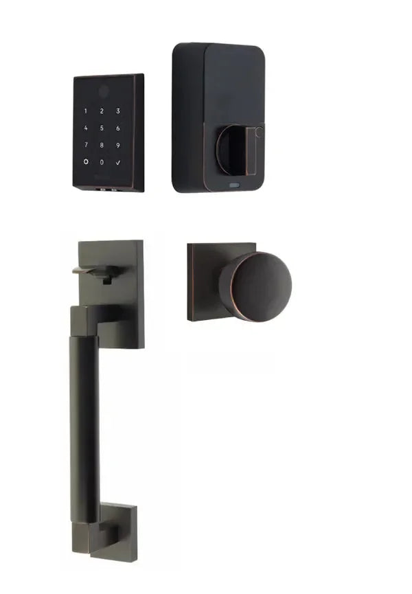 Emtek EMPowered 2 Touch Entry Set with Hercules Smooth Grip and Laurent Knob Oil Rubbed Bronze