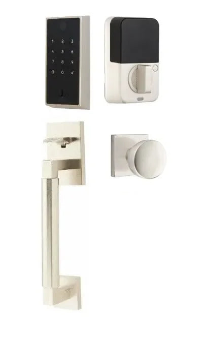 Emtek EMPowered 2 Touch Entry Set with Hercules Smooth Grip and Laurent Knob Satin Nickel