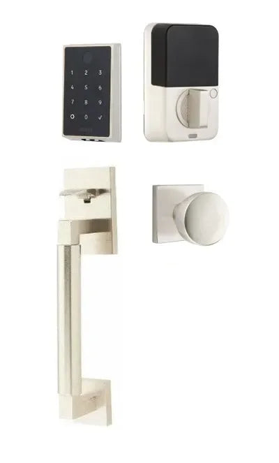 Emtek EMPowered 2 Touch Entry Set with Hercules Smooth Grip and Laurent Knob Satin Nickel