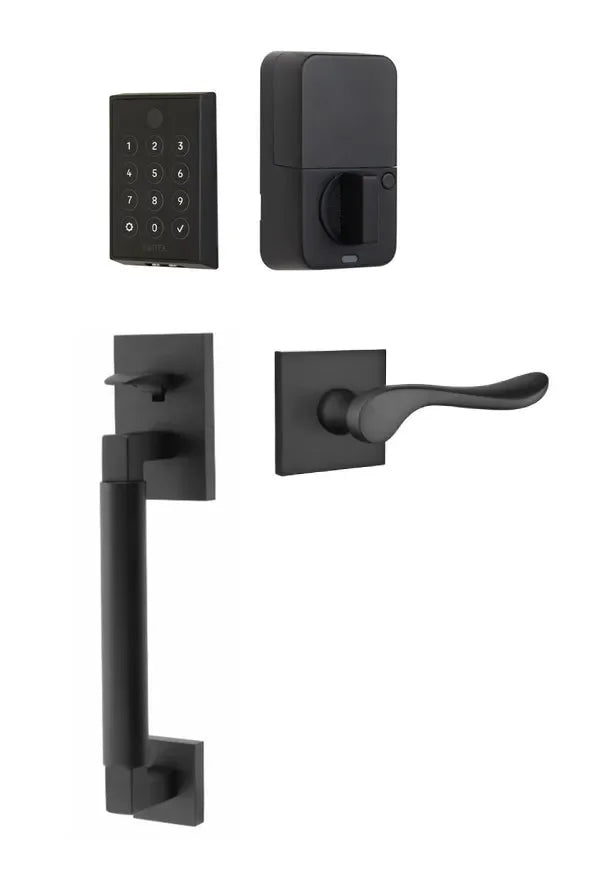 Emtek EMPowered 2 Touch Entry Set with Hercules Smooth Grip and Luzern Lever Flat Black