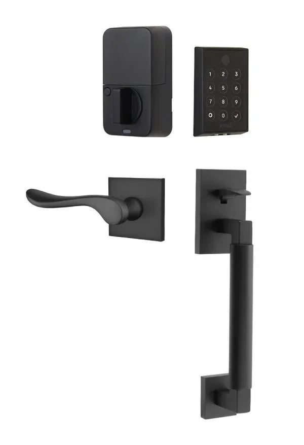 Emtek EMPowered 2 Touch Entry Set with Hercules Smooth Grip and Luzern Lever Flat Black
