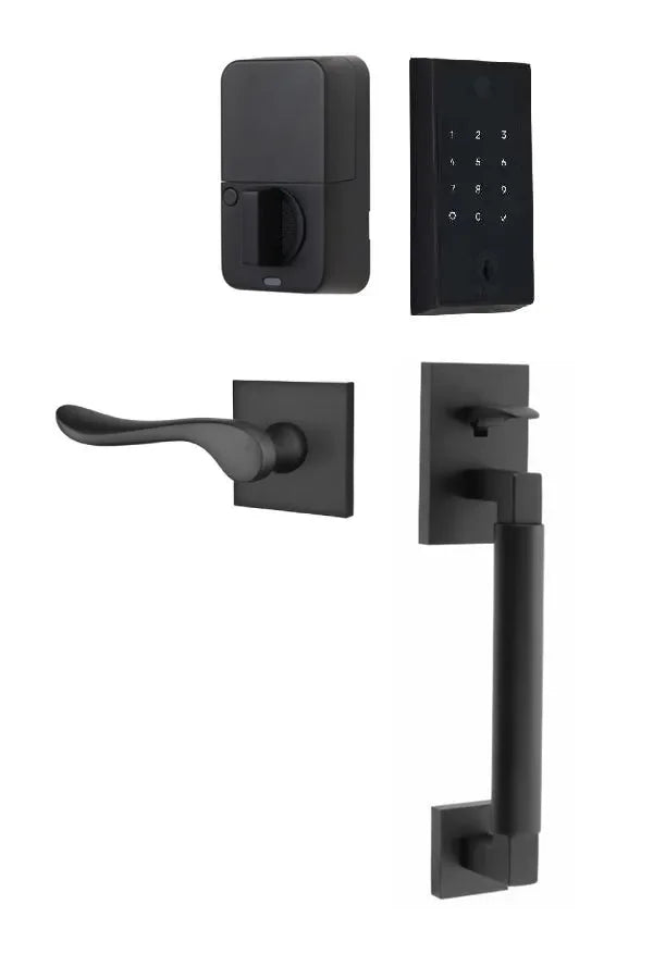 Emtek EMPowered 2 Touch Entry Set with Hercules Smooth Grip and Luzern Lever Flat Black