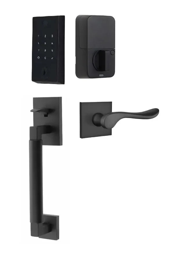 Emtek EMPowered 2 Touch Entry Set with Hercules Smooth Grip and Luzern Lever Flat Black