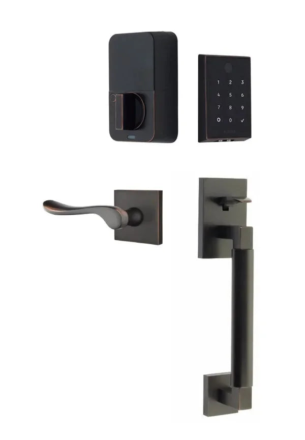 Emtek EMPowered 2 Touch Entry Set with Hercules Smooth Grip and Luzern Lever Oil Rubbed Bronze