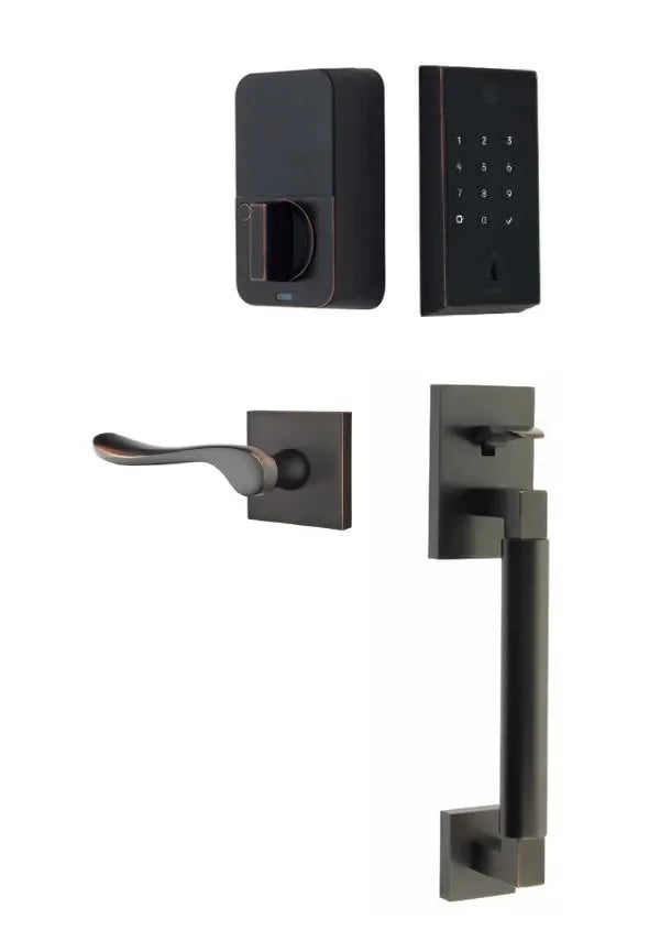 Emtek EMPowered 2 Touch Entry Set with Hercules Smooth Grip and Luzern Lever Oil Rubbed Bronze