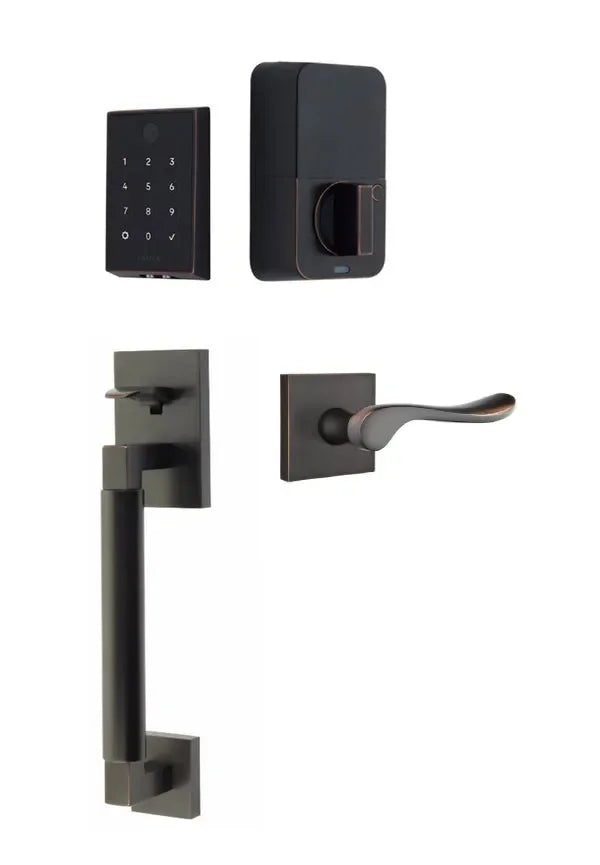 Emtek EMPowered 2 Touch Entry Set with Hercules Smooth Grip and Luzern Lever Oil Rubbed Bronze