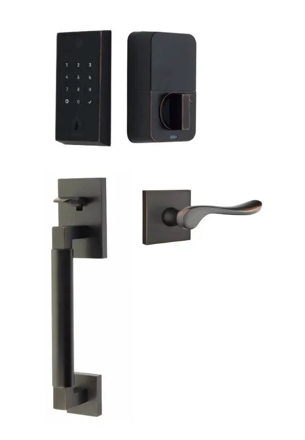 Emtek EMPowered 2 Touch Entry Set with Hercules Smooth Grip and Luzern Lever Oil Rubbed Bronze