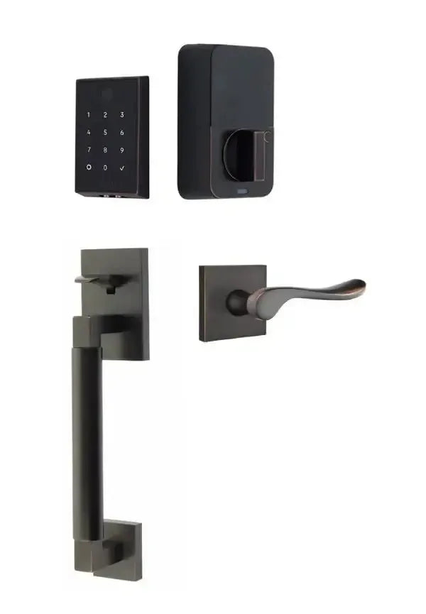 Emtek EMPowered 2 Touch Entry Set with Hercules Smooth Grip and Luzern Lever in Oil Rubbed Bronze finish