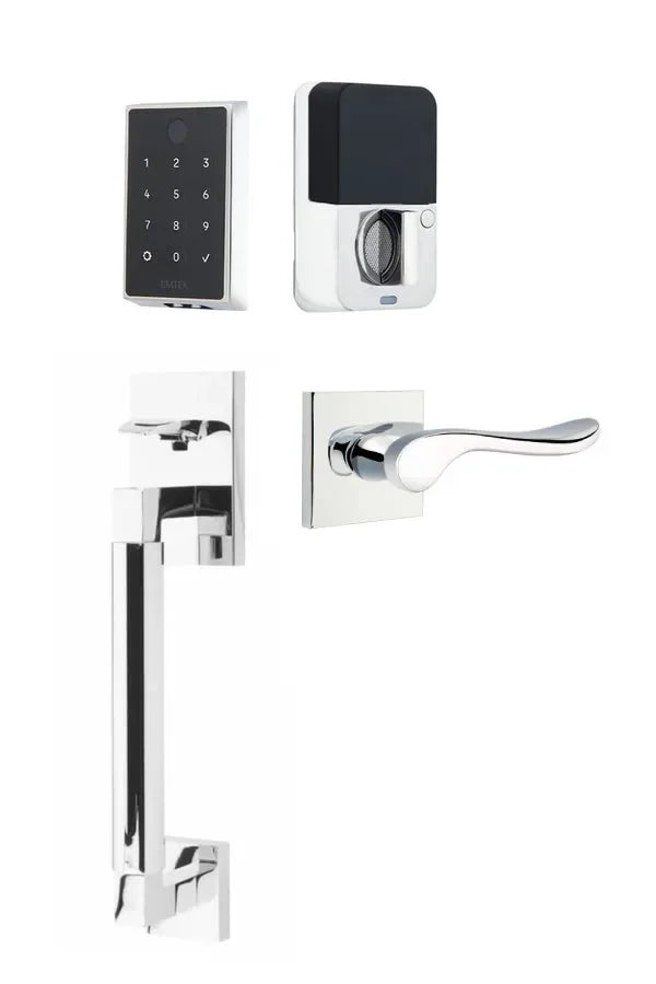Emtek EMPowered 2 Touch Entry Set with Hercules Smooth Grip and Luzern Lever Polished Chrome