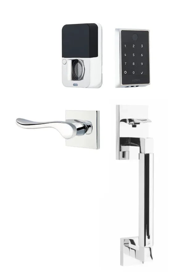Emtek EMPowered 2 Touch Entry Set with Hercules Smooth Grip and Luzern Lever Polished Chrome