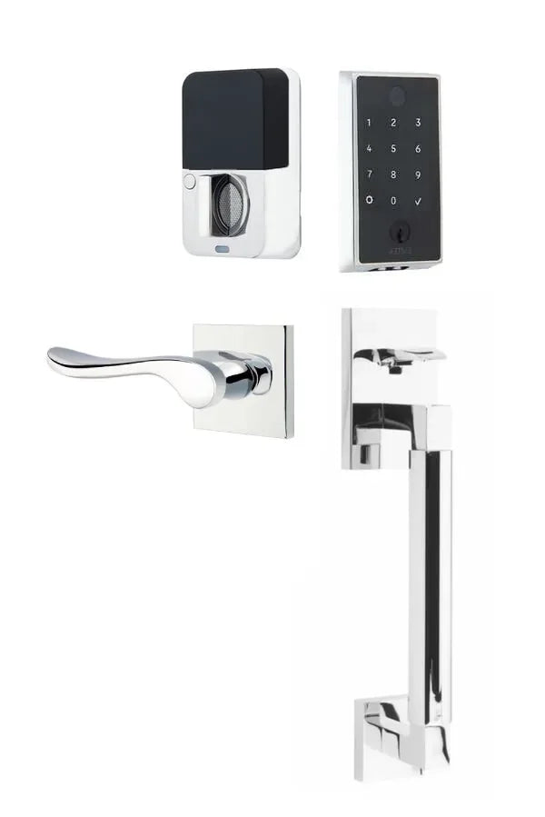Emtek EMPowered 2 Touch Entry Set with Hercules Smooth Grip and Luzern Lever Polished Chrome