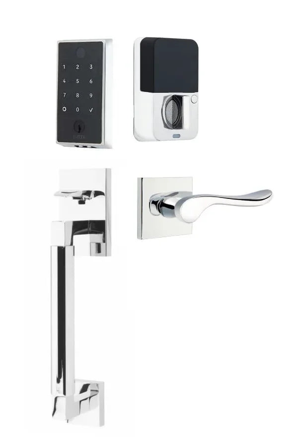 Emtek EMPowered 2 Touch Entry Set with Hercules Smooth Grip and Luzern Lever Polished Chrome