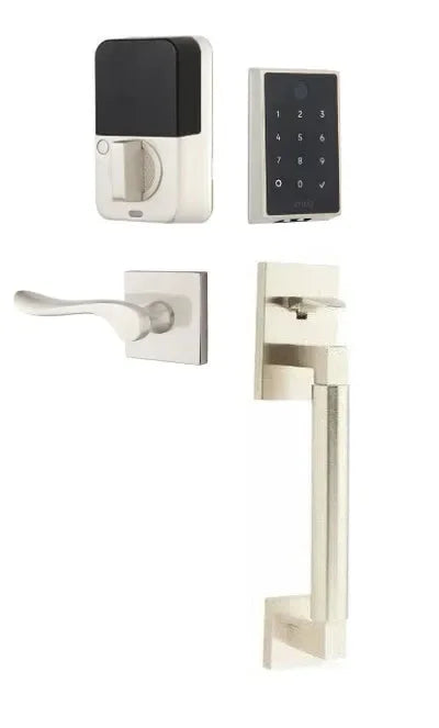 Emtek EMPowered 2 Touch Entry Set with Hercules Smooth Grip and Luzern Lever Satin Nickel