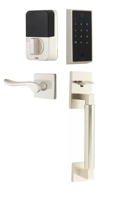Emtek EMPowered 2 Touch Entry Set with Hercules Smooth Grip and Luzern Lever Satin Nickel