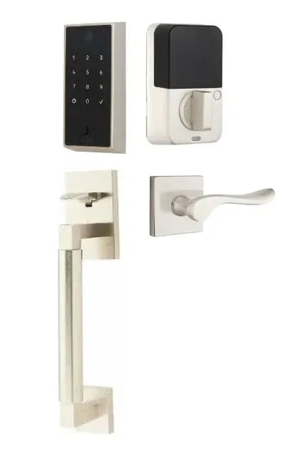 Emtek EMPowered 2 Touch Entry Set with Hercules Smooth Grip and Luzern Lever Satin Nickel