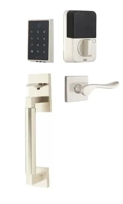 Emtek EMPowered 2 Touch Entry Set with Hercules Smooth Grip and Luzern Lever Satin Nickel