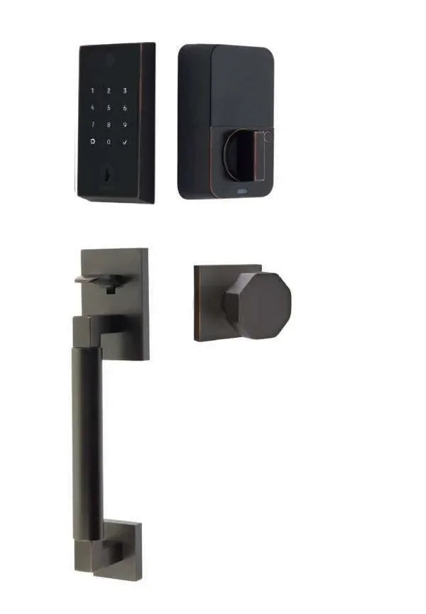 Emtek EMPowered 2 Touch Entry Set with Hercules Smooth Grip and Octagon Knob Oil Rubbed Bronze