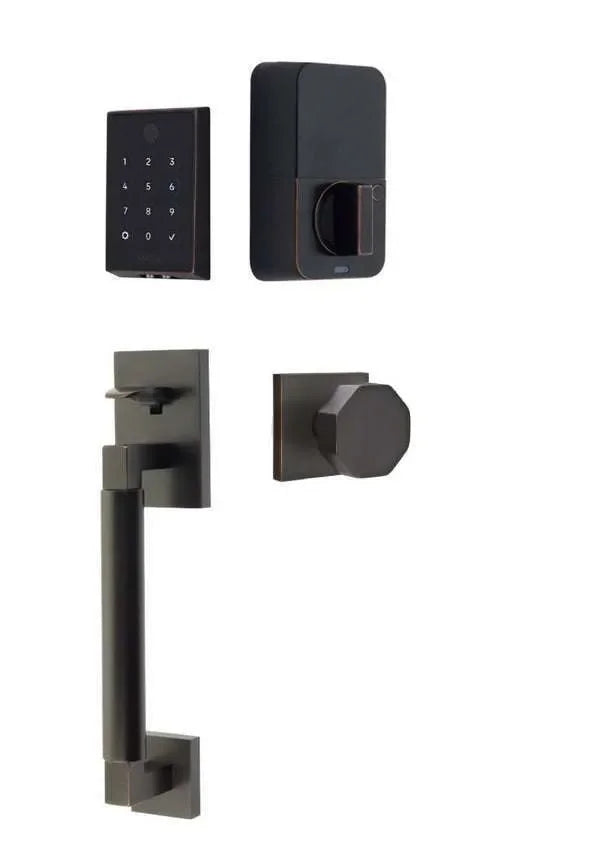 Emtek EMPowered 2 Touch Entry Set with Hercules Smooth Grip and Octagon Knob Oil Rubbed Bronze