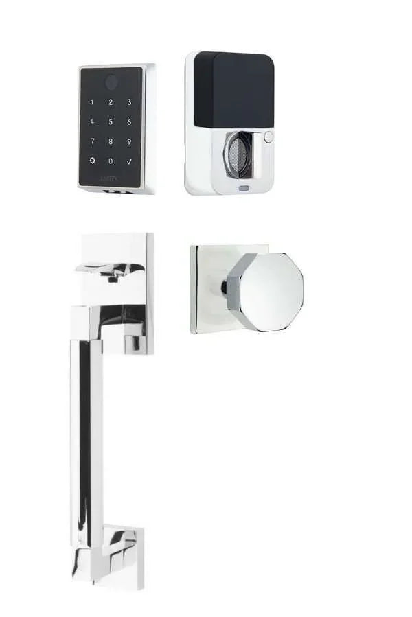 Emtek EMPowered 2 Touch Entry Set with Hercules Smooth Grip and Octagon Knob Polished Chrome