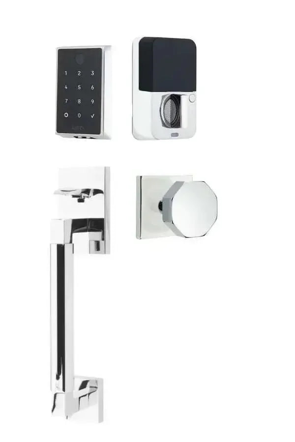 Emtek EMPowered 2 Touch Entry Set with Hercules Smooth Grip and Octagon Knob in Polished Chrome finish