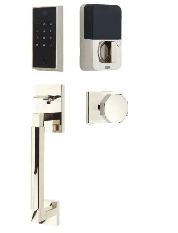 Emtek EMPowered 2 Touch Entry Set with Hercules Smooth Grip and Octagon Knob Satin Nickel