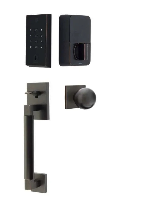 Emtek EMPowered 2 Touch Entry Set with Hercules Smooth Grip and Orb Knob Oil Rubbed Bronze