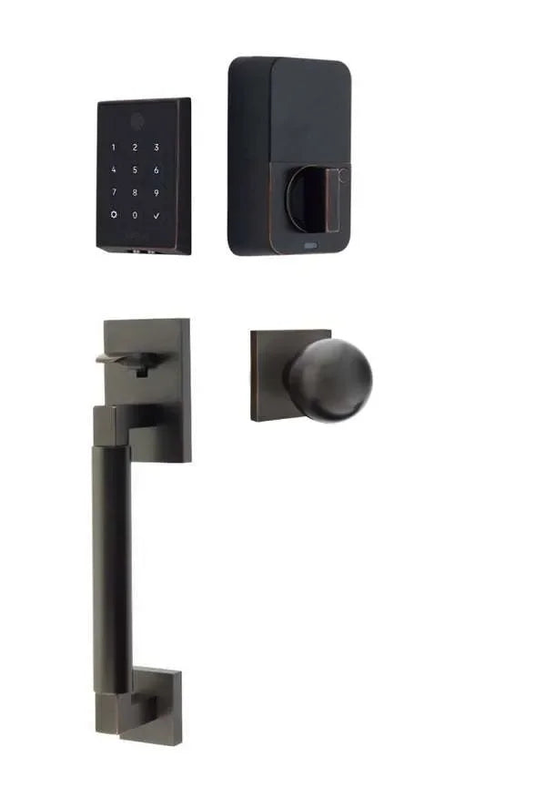 Emtek EMPowered 2 Touch Entry Set with Hercules Smooth Grip and Orb Knob Oil Rubbed Bronze