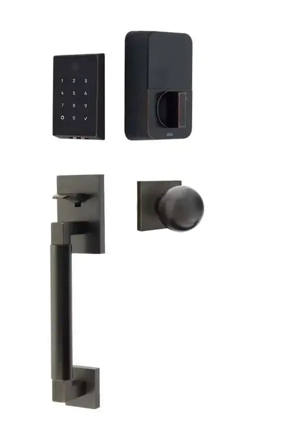 Emtek EMPowered 2 Touch Entry Set with Hercules Smooth Grip and Orb Knob in Oil Rubbed Bronze finish