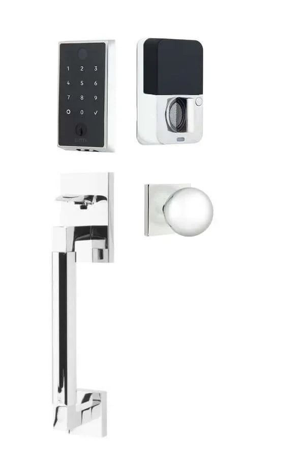 Emtek EMPowered 2 Touch Entry Set with Hercules Smooth Grip and Orb Knob Polished Chrome