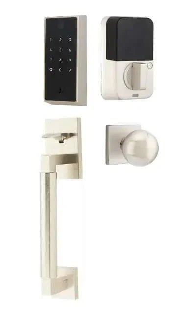 Emtek EMPowered 2 Touch Entry Set with Hercules Smooth Grip and Orb Knob Satin Nickel