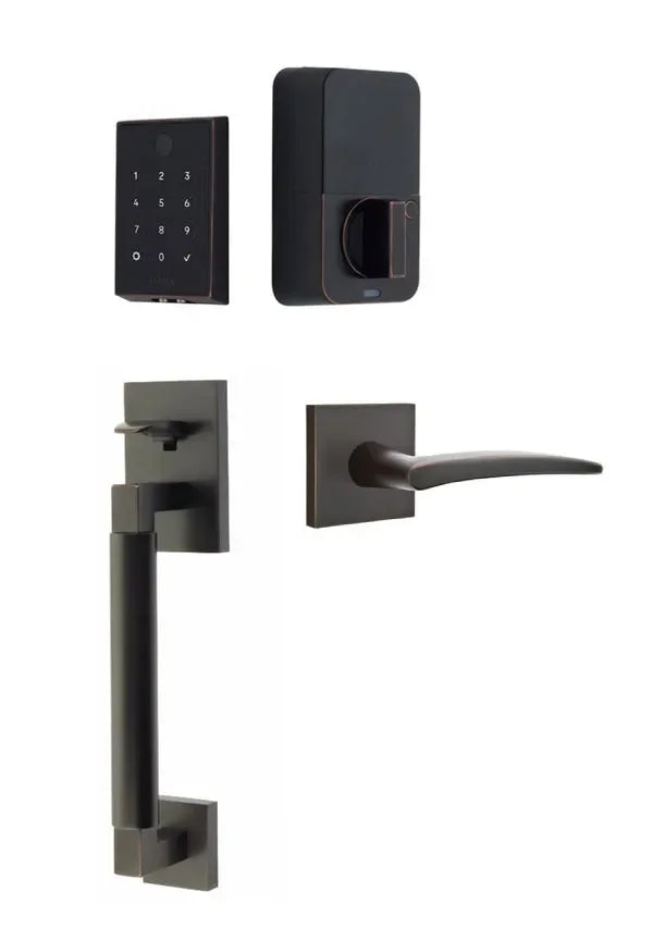 Emtek EMPowered 2 Touch Entry Set with Hercules Smooth Grip and Poseidon Lever Oil Rubbed Bronze